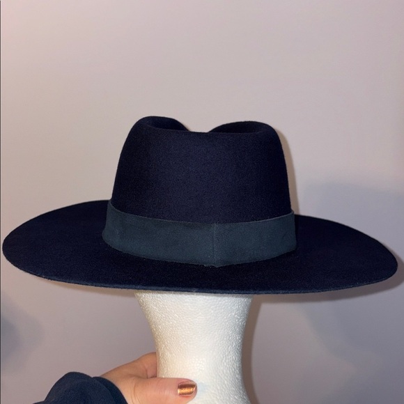 By Anthropologie Gemma Felted Rancher Hat Navy Blue 100% Wool Wide Brim Cowboy main image 12